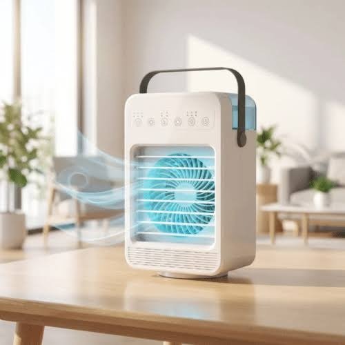 Cooljet Portable AC placed on a table in a bright room