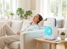 Cooljet Portable AC beside a relaxing person on a sofa