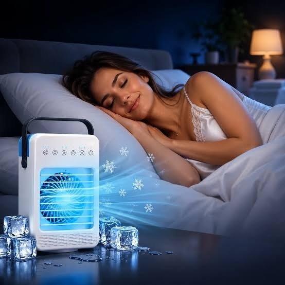 Cooljet Portable AC beside a sleeping woman